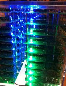 72 nodes of the parallel computer have finished their task and signal the blue LED.